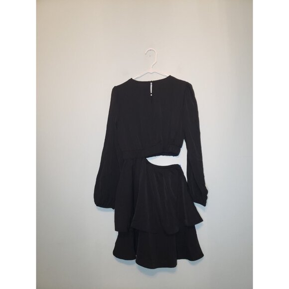 Prettygarden Women S Mini Dress Black Waist Cutout Long Sleeve Ruffle Tiered NWT - Picture 2 of 7